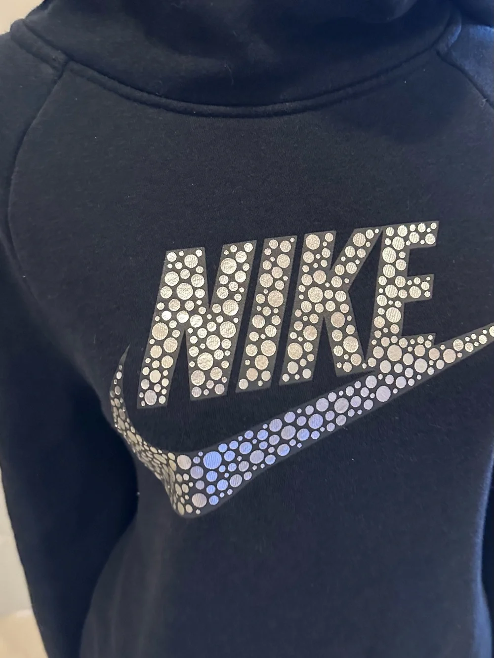 Nike Women's Black Cowl Neck Sweatshirt with Silver Dot Logo